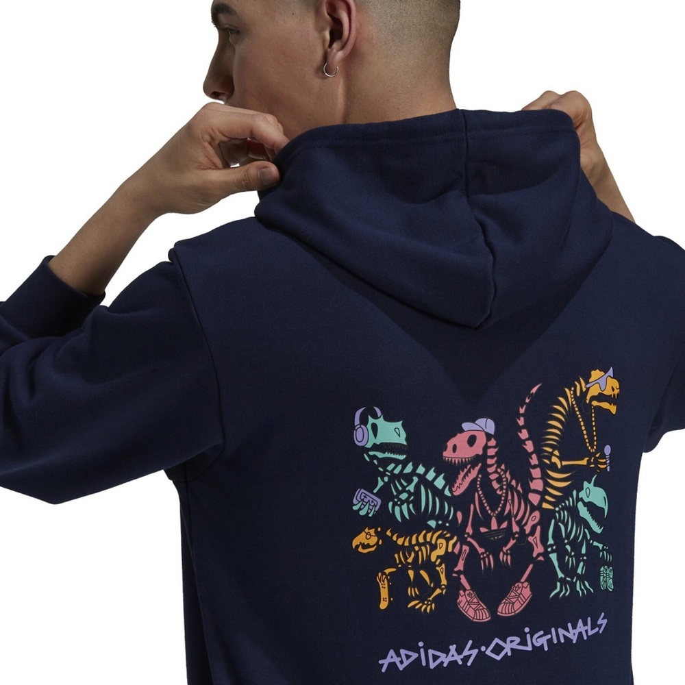 Adidas Originals Navy Hoodie with Dinosaur Print